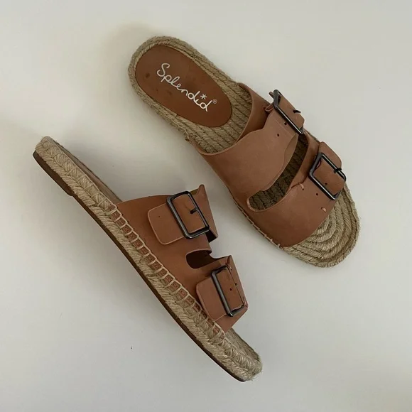 Splendid Blake Buckle Strap Leather Espadrille Slip On Sandals Anthropologie 8.5 - Picture 4 of 10